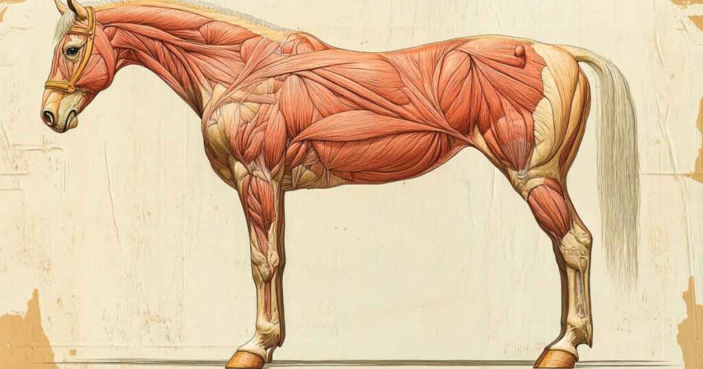 Tendon injury in a horse, illustration of healing with collagen support. Tendo Fit